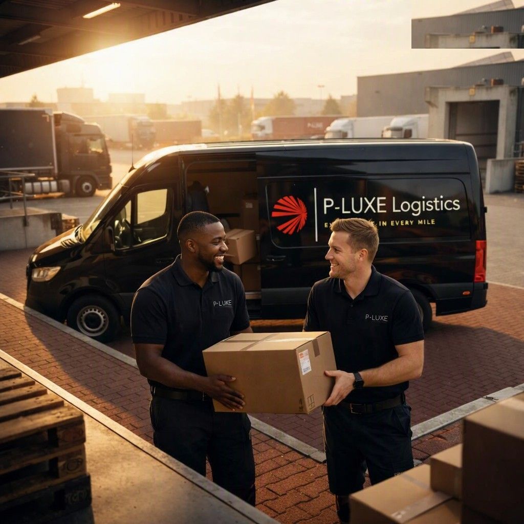 P-LUXE Logistics team handing off a package