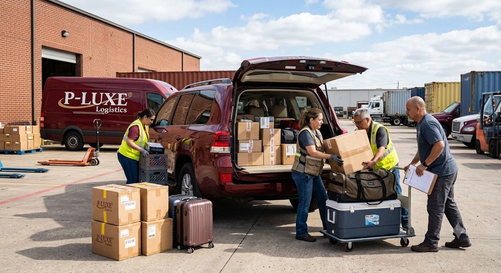 P-LUXE Logistics team loading freight
