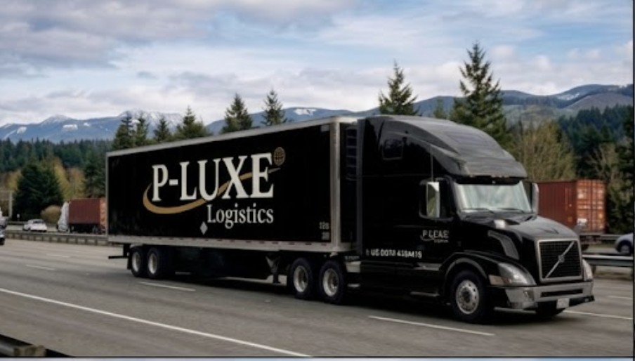 P-LUXE Logistics black branded truck